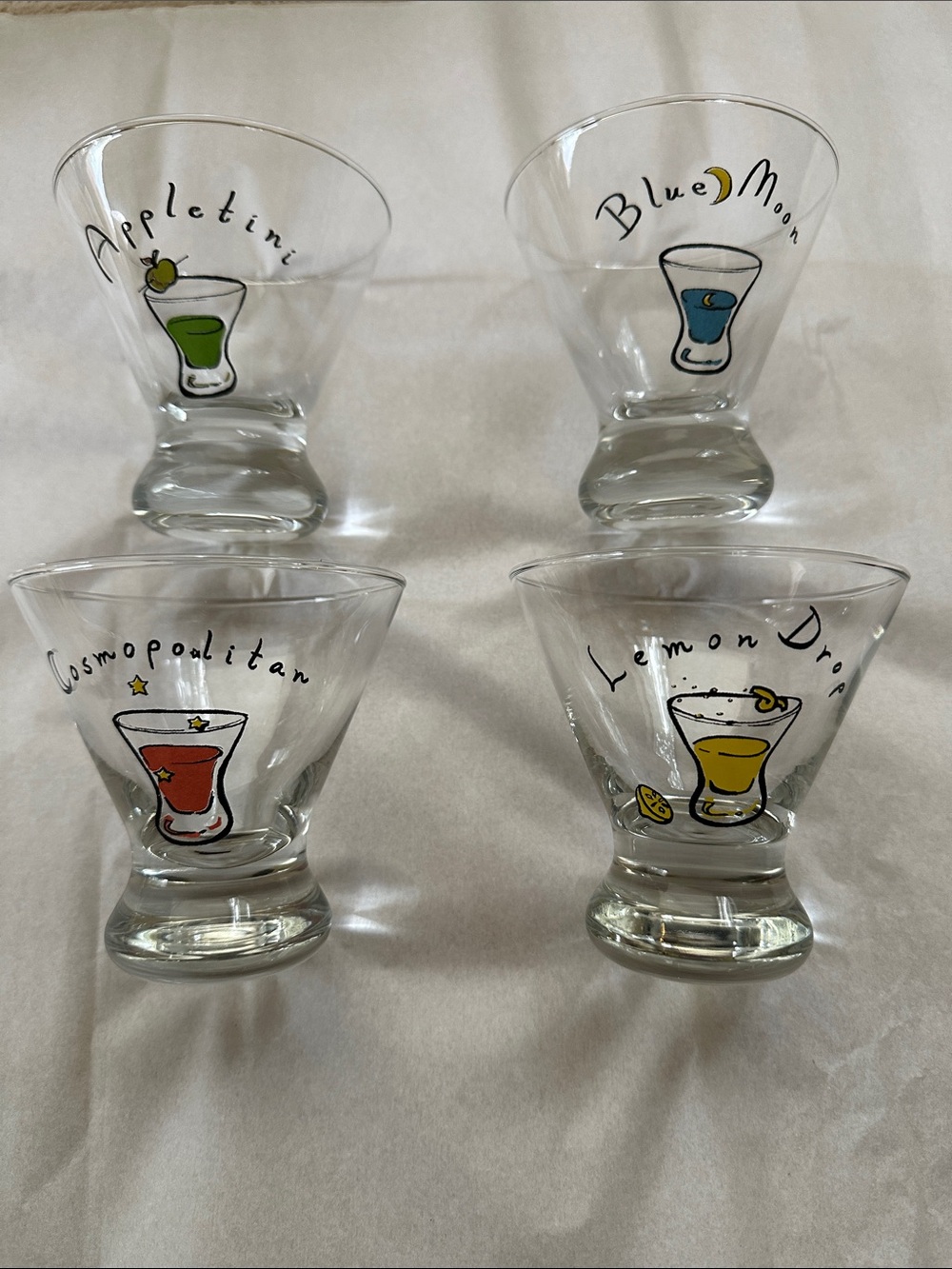 Pottery Barn Set Of 4 Glasses Martini Cocktail Stemless Cocktail Graphic Design